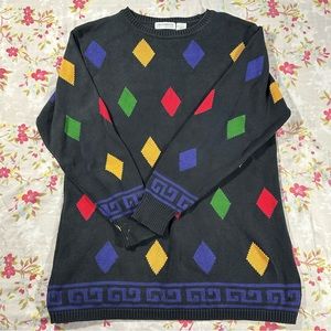 Gray Sweater with Colorful Rhombuses